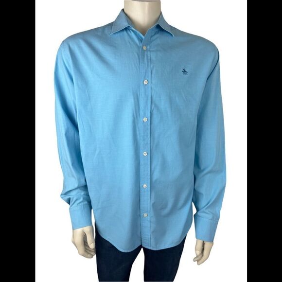 Men’s XXL Penguin Classic Fit Blue Long Sleeved Dress Shirt Excellent Condition - Picture 1 of 5